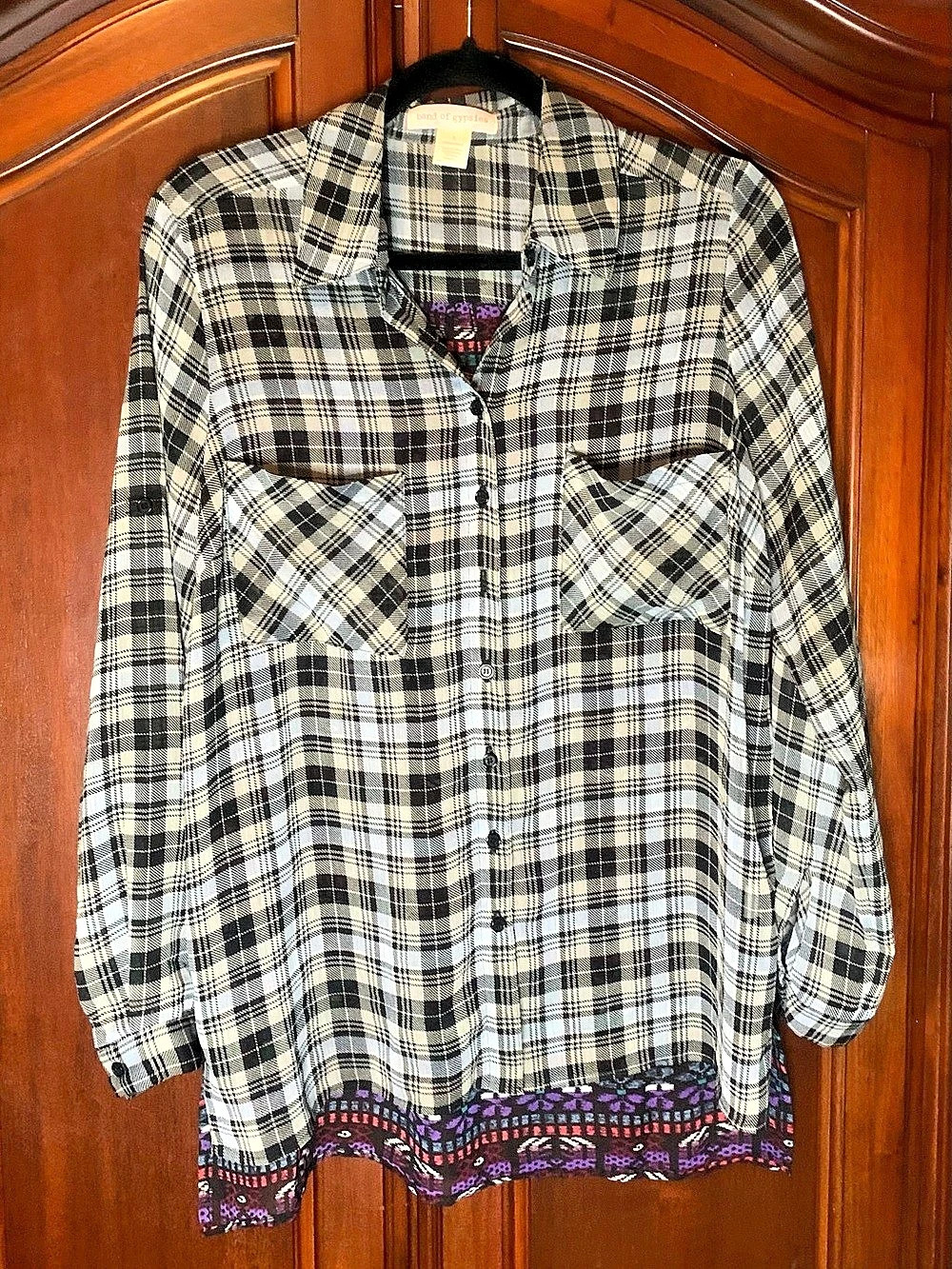 Band of Gypsies Plaid and Aztec Mixed Print Button-Down Shirt Button-Down Shirt
